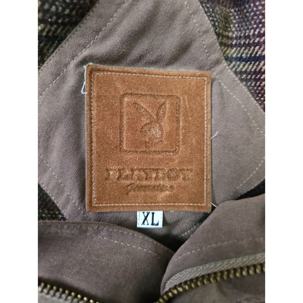 Vintage 90s Playboy Harrington Bomber Jacket Plum Plaid Quilted XL - Picture 6 of 12